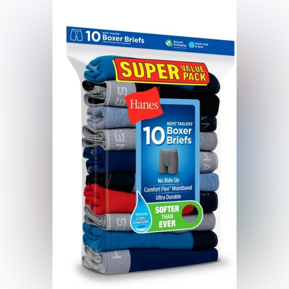 Hanes Boys’ Comfort Flex Tagless Boxer Briefs, 10 Pack (S-6-7)
